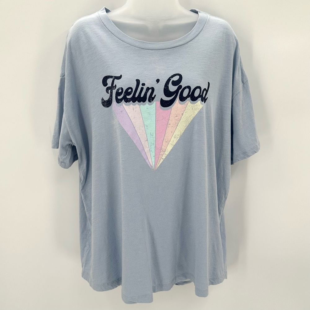 WILDFOX Tshirt Womens XXL Blue “Feelin' Good" Graphic Tee Soft Cotton Short Slv